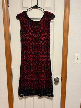 Elegant Black and Red Lace Dress